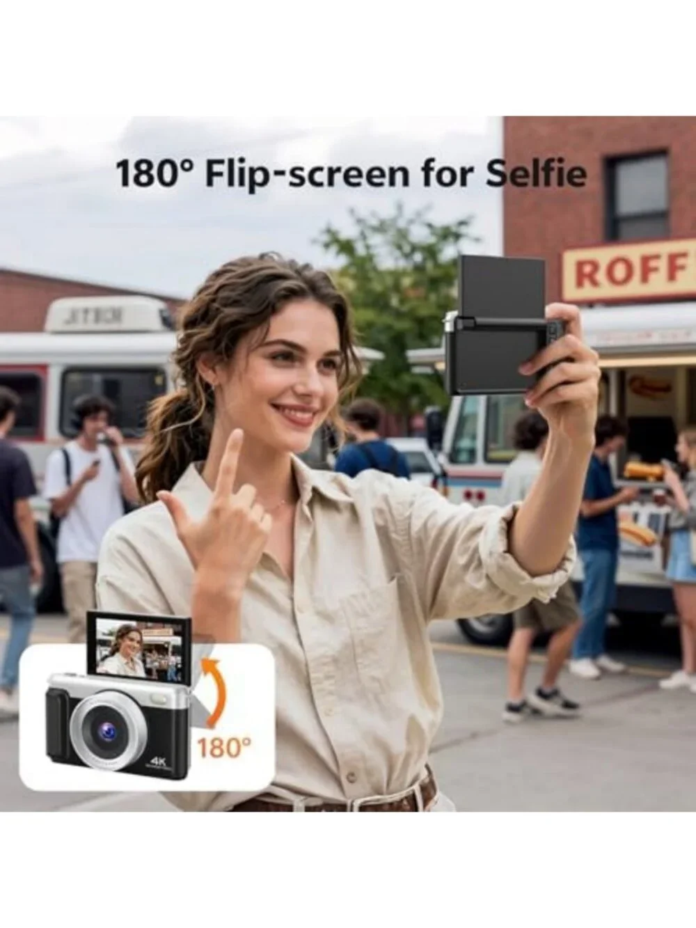 4K Vlogging Camera with 180° Flip Screen, Compact Digital Camera for YouTube